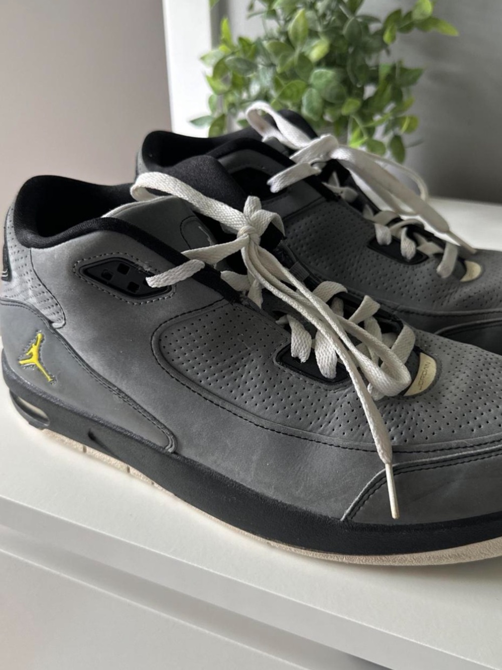 Jordan Men’s Gray and Black Low-Top Sneakers with Yellow Jumpman